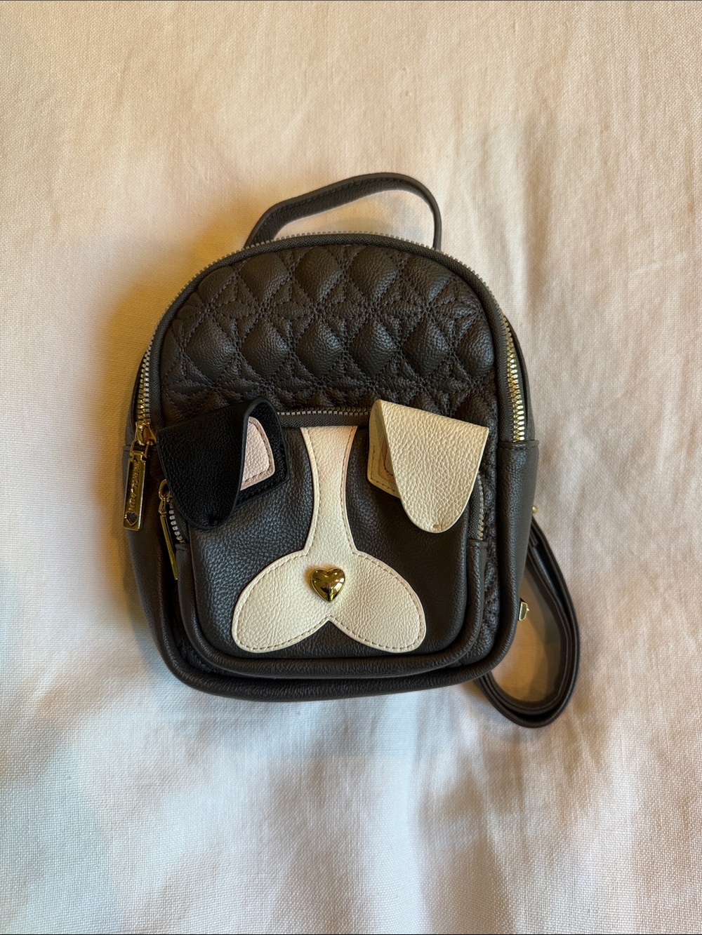 Betsey Johnson Black and Cream Puppy Accent Mini Backpack
